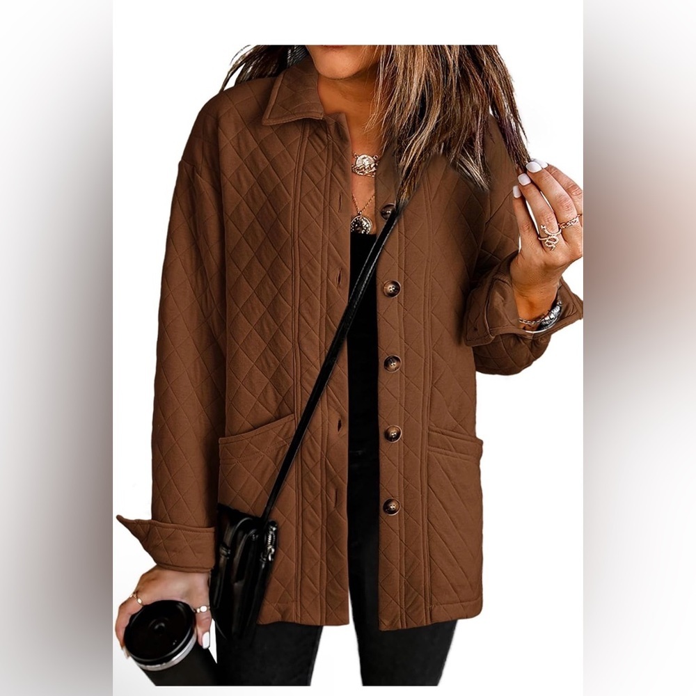 🆕Casual Quilted for Women Button Down Collared Long Sleeve Jackets with Pockets